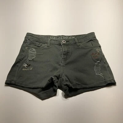 Vanilla Star Shorts Juniors Size 3 Green Mid Rise Shortie Embroidered Destroyed - Image 1 of 4