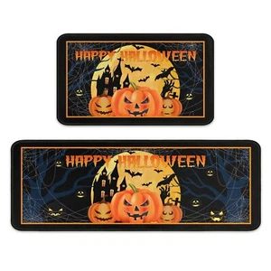 Halloween Kitchen Rugs Set of 2 Halloween Decorations Non Slip Backing Hallow... - Picture 1 of 9