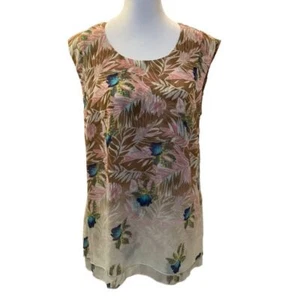 Cabi Elegant Tropical Floral Sleeveless Blouse - Ombre Brown to Cream - Sz Med - Picture 1 of 12