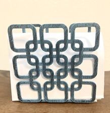 Blue Metal Napkin Holder With Unique Square Pattern
