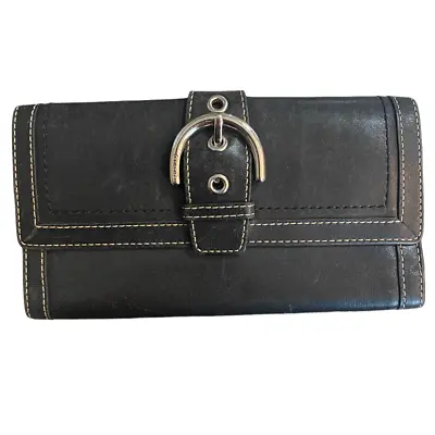 Coach Soho Hampton Trifold Vachetta Leather Wallet Buckle Black • 45€