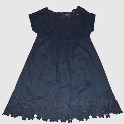 Warehouse Black Embroidered Lace Panel Cotton Dress Pockets UK 10 *exc cond* y2k - Image 1 of 4