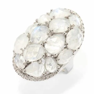 Meher's Jewelry Sterling Silver Rose-Cut Moonstone & White Zircon Gemstone Ring - Picture 1 of 2
