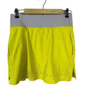 Title Nine S Chartreuse Gray Skirt Laser Cut Zip Pocket Lined Shorts - Picture 1 of 9