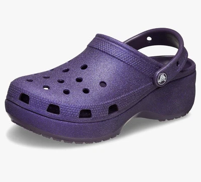 Sandálias Crocs Classic (Feminino 5) plataforma glitter íris escura roxo slip on - Imagem 1 de 2