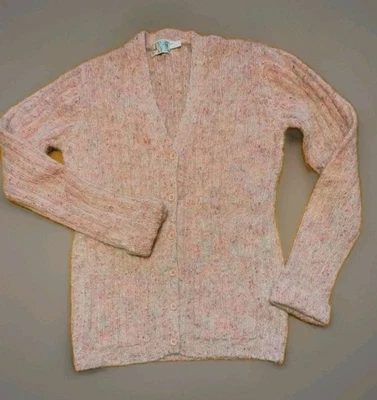 Cárdigan Suéter Vintage Crazy Horse Cuello en V Rosa Mezcla Mohair Botones S/M Foto 1 de 4