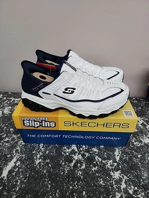 SKECHERS Masculino Afterburn M. Fit Grill Captain Branco Marinho Slip On Tamanho 8.5 WW - Imagem 1 de 4