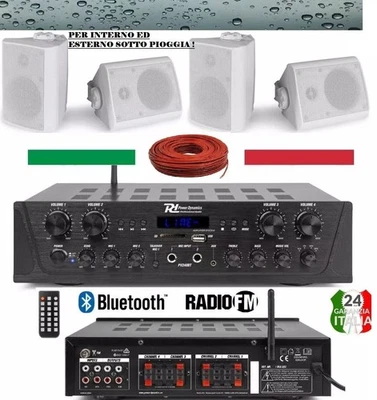 IMPIANTO AUDIO FILODIFFUSIONE 4 ZONE+4 Altoparlanti Interno ed Esterno  pioggia. - Immagine 1 di 4