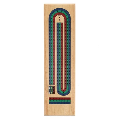 WE Games Continuous  3 Track Cribbage Set, Solid Wood, Tricolor, Blue-Green-Red - Image 1 of 4
