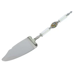 GlassOfVenice Italian Murano Glass Wedding Cake Server - Silver White Confetti - Picture 1 of 5