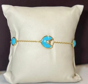 14K Yellow Gold Turquoise and Natural Diamond Center Chain Bracelet - Picture 1 of 5