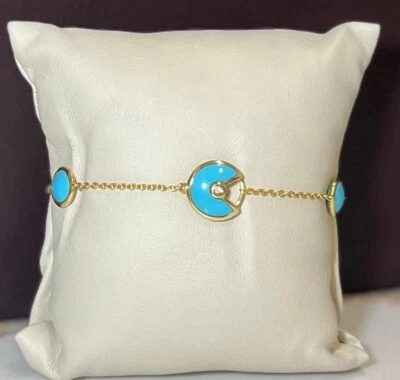 14K Yellow Gold Turquoise and Natural Diamond Center Chain Bracelet - Image 1 of 4