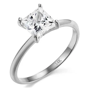 1.50 Ct Princess Solitaire Engagement Wedding Promise Ring Solid 14K White Gold - Picture 1 of 3