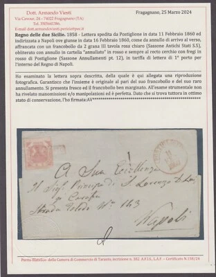 Napoli 1860 Postiglione LETTERA BUSTA TIMBRO IN ROSSO Rara - Immagine 1 di 2
