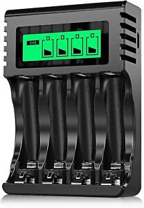 POWEROWL 4-slot AA AAA Battery Charger with LCD Display (USB Quick Charging