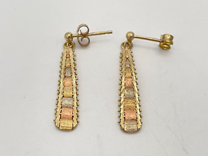 Vintage 9ct Gold Hallmarked 3 x Colour Gold Drop Earrings. Goldmine Jewellers.