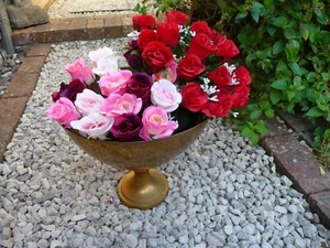 Vintage Brass Large Flower Bowl Planter On Pedestal-Patio Flower Urn Tub 1980s - Picture 1 of 12