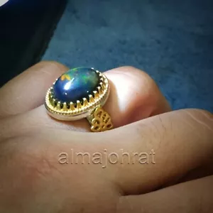 Natural Black Opal Ethiopian  - 10 Ct  - 925 Silver Ring (All Sizes) - Picture 1 of 4