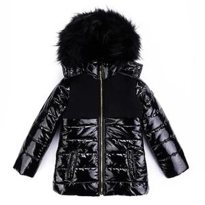 Kid's Glossy Ribbed Parka Black 6Y - Picture 1 of 1