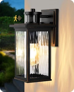 EDISHINE Porch Light Wall Mount Sconces with Clear Water Ripple Glass, Outside - Picture 1 of 13