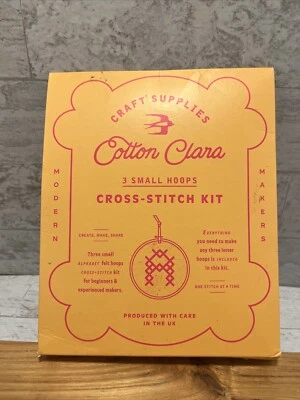 Cotton Clara Cross Stitch Kit 3 Small Hoops Monogram Made England - NEW - Image 1 of 4