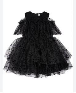 Simonetta Bat Mitzvah Party Dress Black Tulle Glitter Size 14 European Designer - Picture 1 of 6