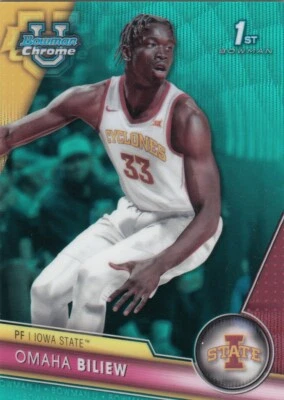 2023-24 Bowman University Chrome Aqua Refractor /299 #32 Omaha Biliew - Image 1 of 3