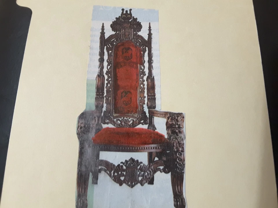 Antique King, Lion Throne Chair, Antique, burgundy leather, mahogany wood - Image 1 of 1