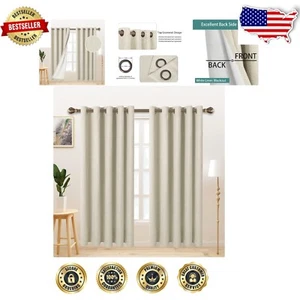 Luxurious Linen Look Blackout Curtains - Energy Efficient Grommet Panels, Ivory - Picture 1 of 9