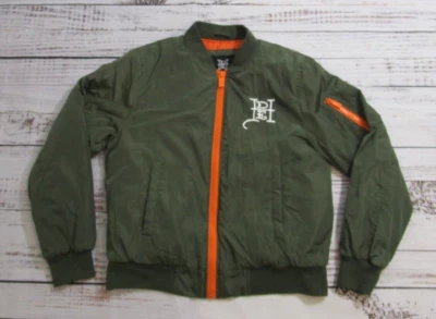 Ed Hardy NYC 骷髅军队绿色轰炸机夹克外套绗缝衬里男式 M — 第 1/4 张图片