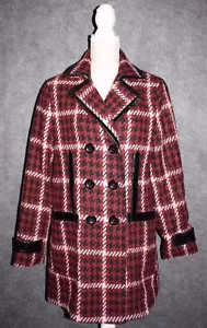 $198 NWT Express Womens Winter Coat Red Black Plaid Size Small - Picture 1 of 6