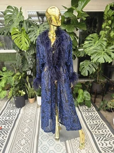 Victoria’s Secret Collection langer Morgenmantel transparent blau Federbesatz Glam S - Bild 1 von 10