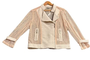 NUEVO CON ETIQUETAS Chaqueta Alberto Makali L Beige Crema Moto Malla Hilo Metálico Cremallera  - Imagen 1 de 12