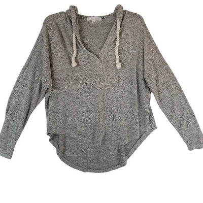 Pulôver com capuz feminino Active USA cinza médio gola V com capuz gravata corda  - Imagem 1 de 4