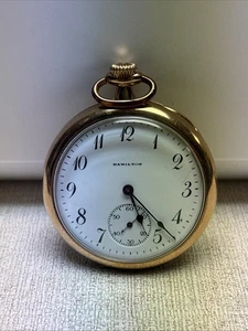 Antico Orologio Da Tasca Hamilton Cassa Riempita Oro 910 Funzionante - Foto 1 di 9