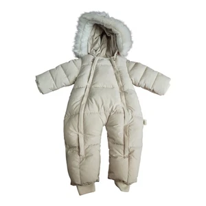 MURMURBEAR 12-18 Months BABY SNOW SUIT BEIGE (72-76cms) Detachable Fur Trim EUC - Picture 1 of 10
