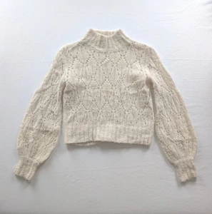 REFORMATION Lexi Alpaca Pointelle Mock Neck Cropped Sweater Balloon Sleeve Sz S - Picture 1 of 14