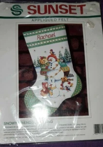 1992 Dimensions Sunset Appliqued Felt Snowy Friends Stocking Amy B. Matthews NIP - Picture 1 of 1