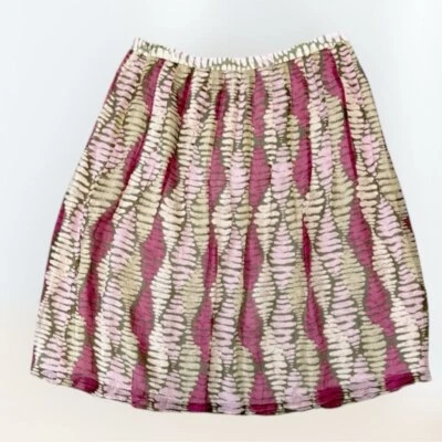 100% Silk Pleated Knee Length Skirt | Pink Green | Zipper Closure | Alfani | 8P - Image 1 of 4