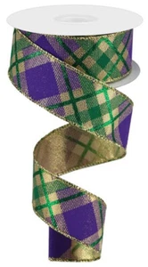 Mardi Gras Plaid Ribbon, 1.5" x 10 Yards (Purple, Emerald, Gold) - RGA168708 - Picture 1 of 1