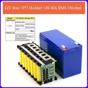 12V 3S 7P 40A Li-ion Battery Pack DIY Kit Case Holder Blue for 18650 Power Wall - Picture 1 of 9