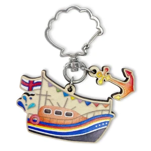 RNLI Lifeboat Keyring - Wooden Key Chain with Anchor - Maple Wood with Shell - Picture 1 of 4