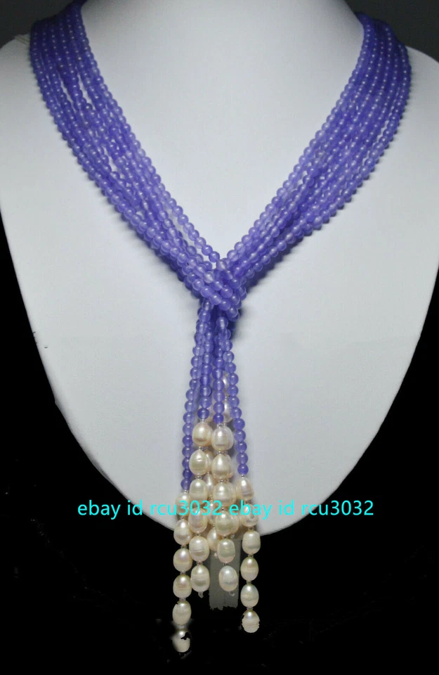 Encantadoras gemas de alejandrita largas de 50" de cuentas de 4 mm y collares de perlas blancas Foto 1 de 4