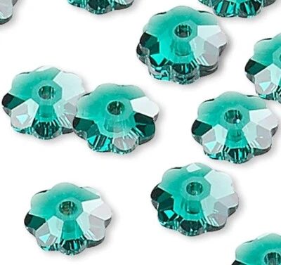 12 Swarovski Emerald Green Margarita Lochrose 6x2mm Flower Crystal Beads (3700) - Image 1 of 4