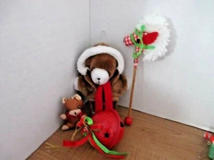 Lot of 4 PLUSH CHRISTMAS ORNAMENTS~2 Teddy Bears, Hobby Horse, Metal Bell - Picture 1 of 5
