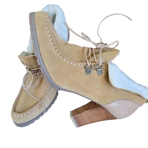 Audrey Brooke Roxy 2 Ankle Boot Size 10M Brown Leather Fur Fold Over Block Heel. - Picture 1 of 12