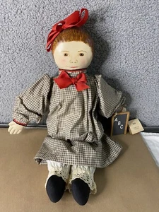 Folk Art Painted Paper Mache Face Cloth Doll Vintage 19" Signed Pre-Owned - Picture 1 of 11