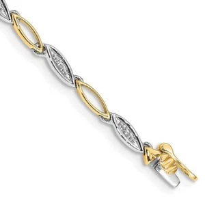 10K Solid Two Tone Gold Diamond Link Chain Bracelet - Picture 1 of 10