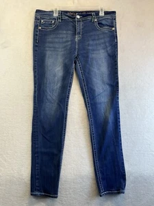 Rebel & Soul Jeans Women 15 Skinny Embellished Whiskered Dark Denim Pants - Picture 1 of 11