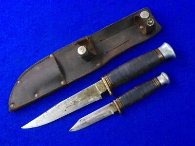 Vintage Antique Old British English Sheffield Set of 2 Hunting Knife w/ Sheath - Image 1 of 4